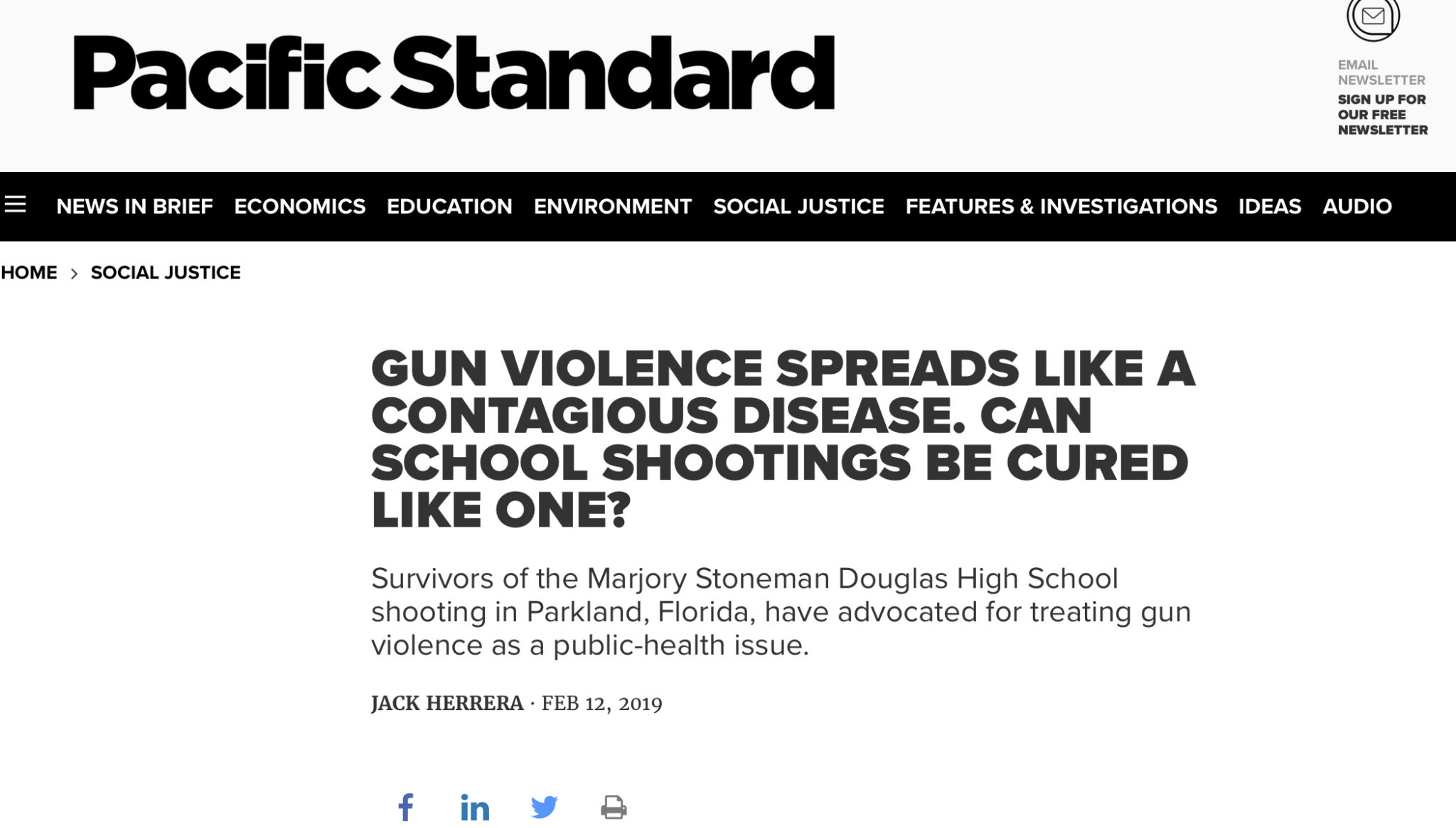 Pacific Standard: Gun Violence Spreads Like a Contagious Disease. Can School Shootings Be Cured Like One?